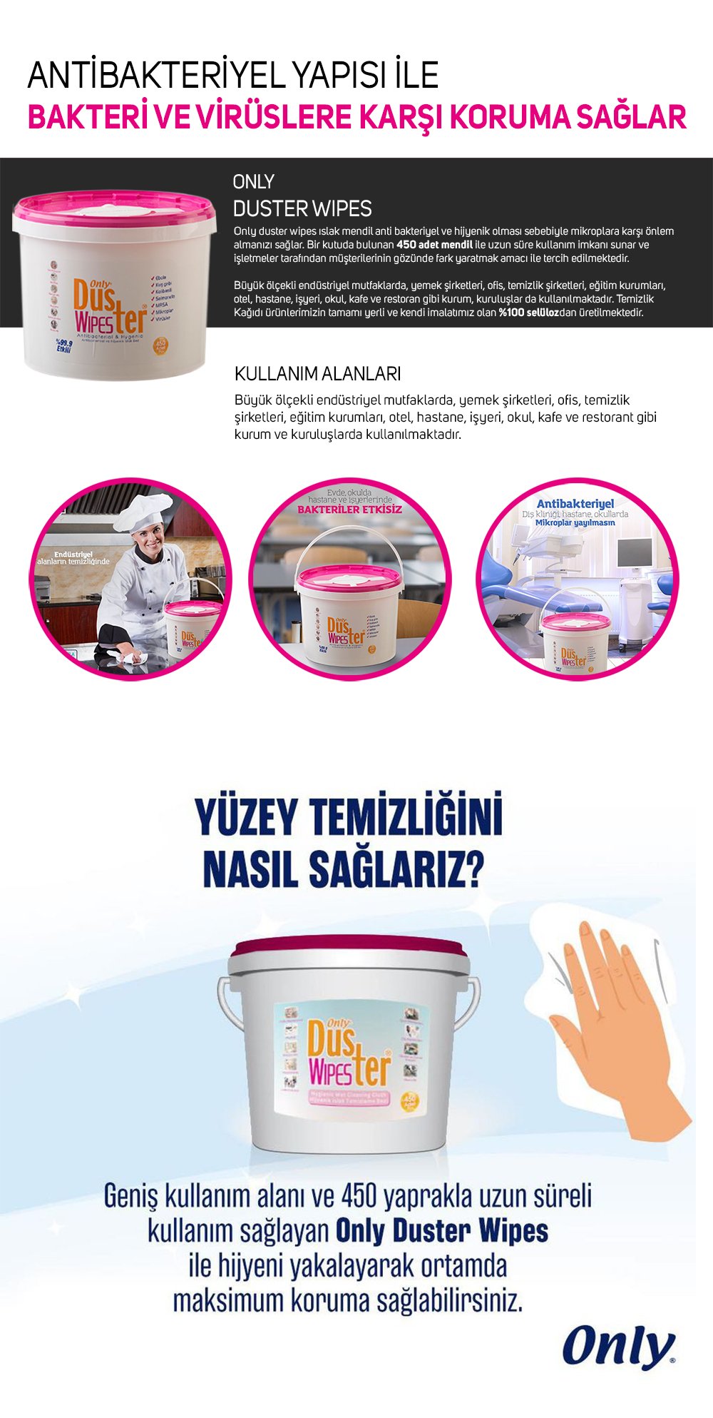 Only Duster Tek Kullanımlık Hijyenik Bez 450 Adet