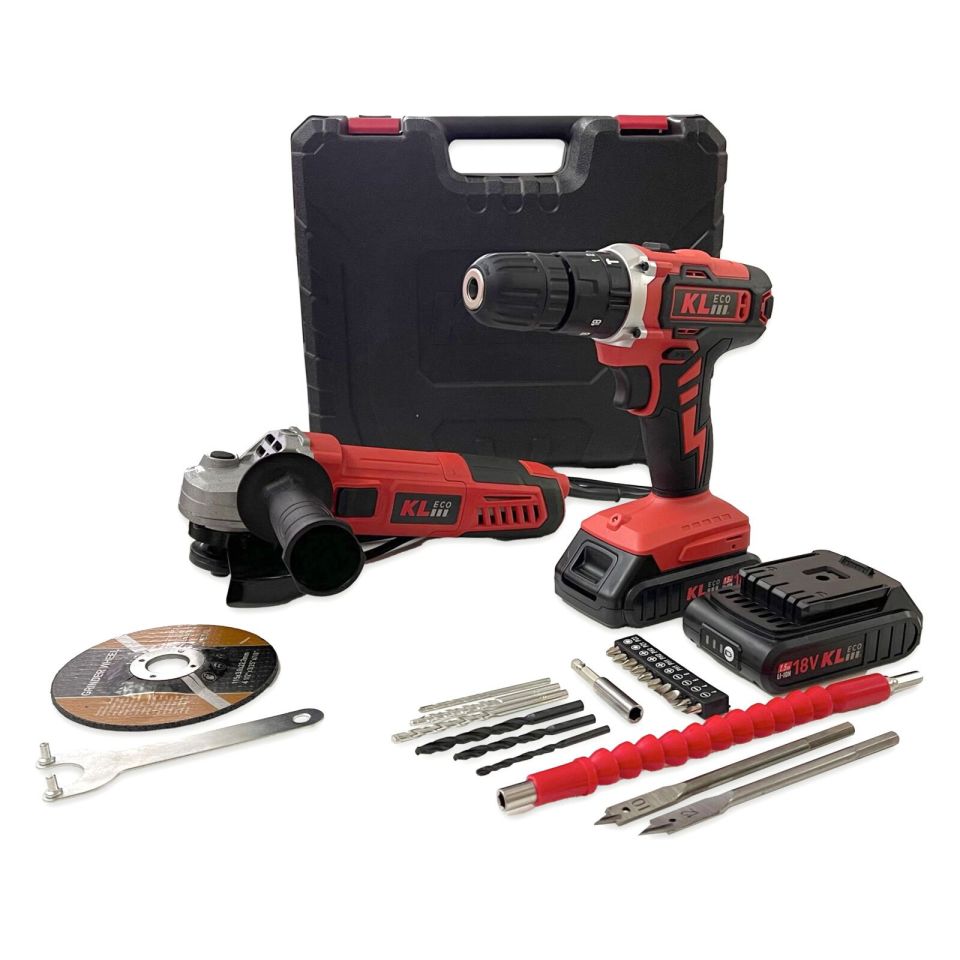 KLEco Ketm1875 18v/1.5 Ah Çift Akülü Darbeli Matkap + 750w Avuç Taşlama + 23 Parça Aksesuar