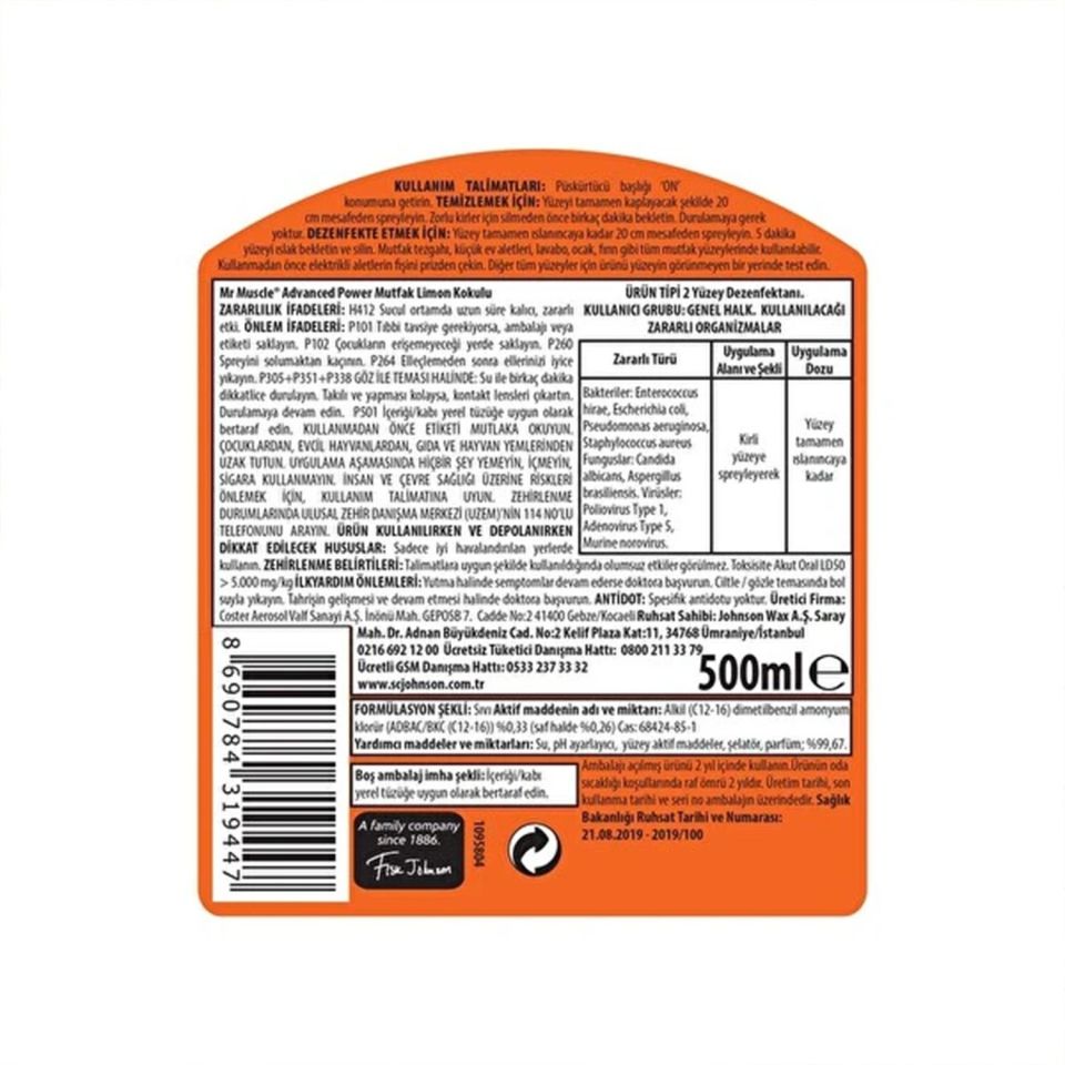 Mr Muscle Advanced Power Mutfak Temizleyici Limon 500ml