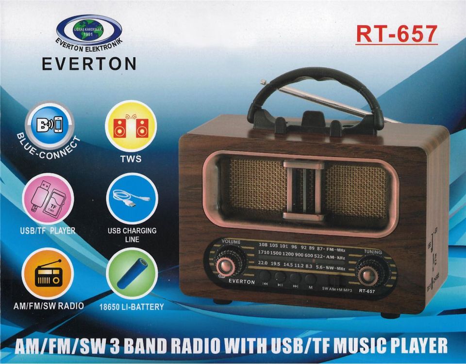 Everton Rt-853-854 FM-Usb-Tf- 1200Mah Bluetooth Nostaljik Radyo