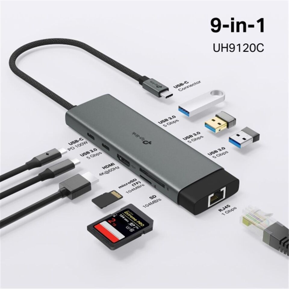 Tp-Link UH9120C USB Type C Docking Station 9 Port ( USB-C PD + USB C + USB 3.0 X3 + Kart Okuyucu )