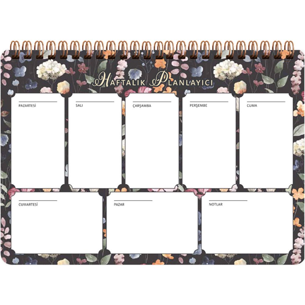 Keskin Color Spiralli Planner Siyah Çiçek 17x24