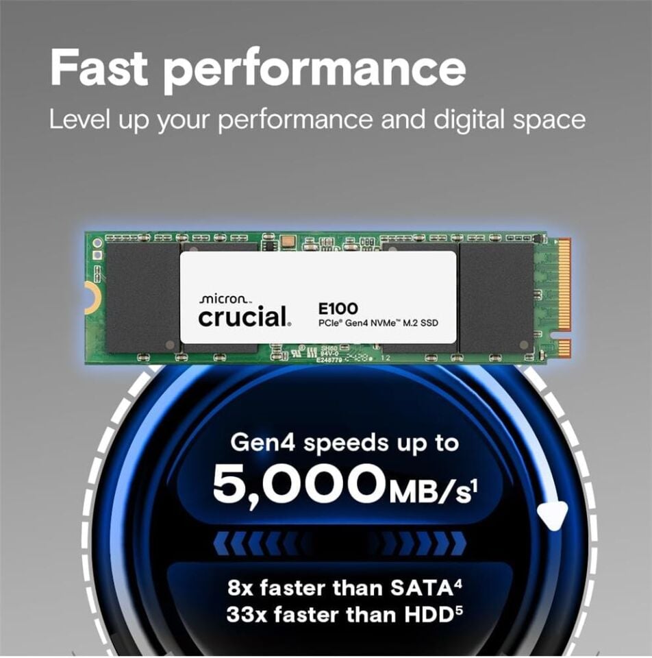 Crucial 1TB  E100 CT1000E100SSD8 1TB (5000-4500MB-s) M.2 2280 PCIe 4.0 NVMe Ssd Disk
