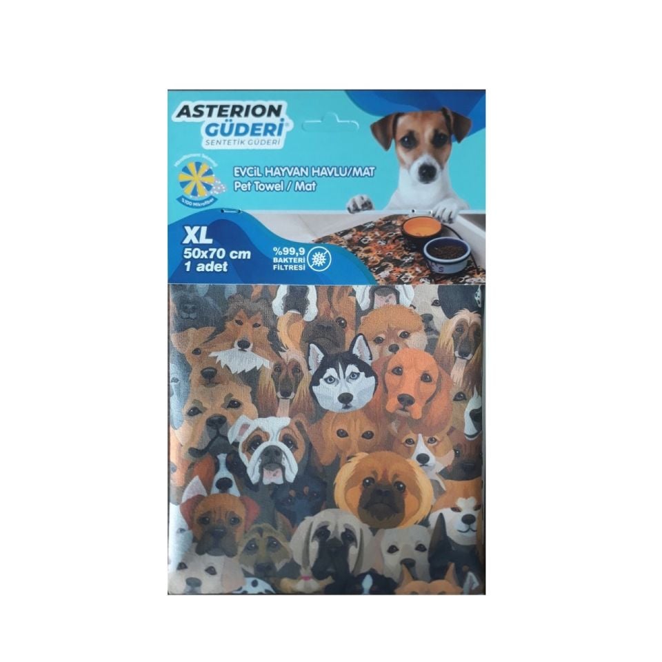 Asterion Pet Havlu ve Matı Köpek Desen Baskılı 50x70 cm
