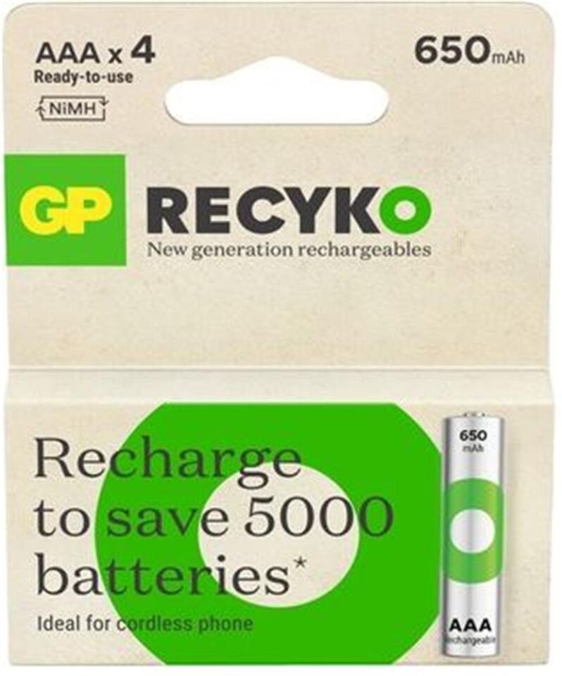 GP AAA 650 mAh Şarjlı Recharge İnce Kalem Pil 4'lü Paket GP65AAAHVC-2TLB4