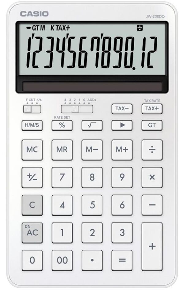 Casio JW-200DQ-WE 12 Hane İpeksi Beyaz Masa Üstü Hesap Makinesi