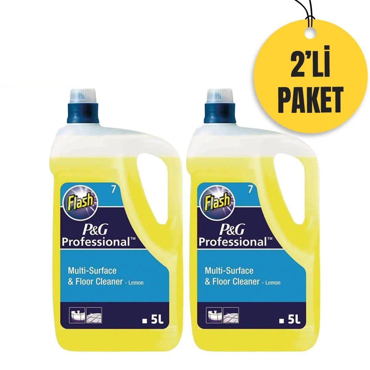 Flash Professional No:7 Yer ve Yüzey Temizleyici Limonlu 5 lt 2'Lİ PAKET