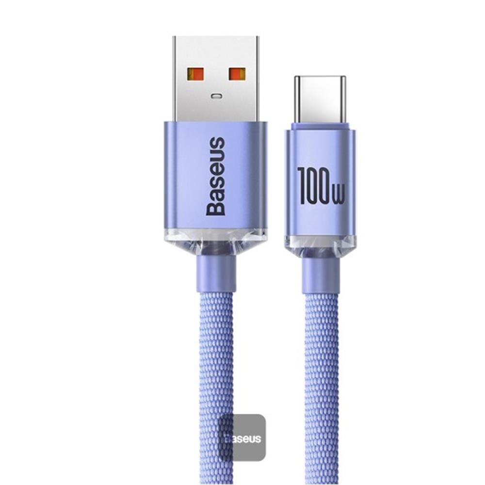 Baseus CAJY000405 1.2mt Crystal Cable USB-A to Type-C Fast Charge Data Cable 100W 5A1.2M-Purple