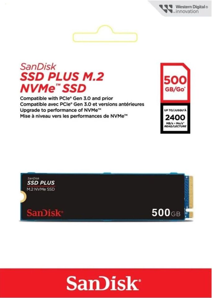 SanDisk 500GB SSD PLUS 2400MB-1500MB-s M.2 PCIe Gen 3.0 NVMe SSD SDSSDA3N-500G-G26