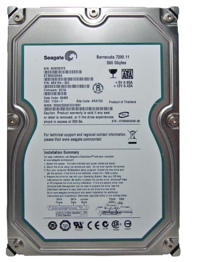 Seagate 500GB ST3500320AS 7200Rpm 32Mb Sata 3.0Gb-S 3.5 Harddisk (İthalat)