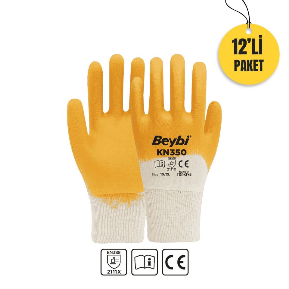 Beybi KN350 Nitril Sarı İş Eldiveni 9 Beden 12'li PAKET