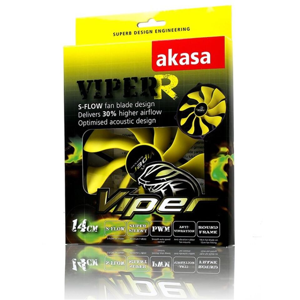 AKASA AK-FN073 ''Viper R'' 12cm Yuva için 14cm S-Flow Yüksek Performanslı Sessiz Fan