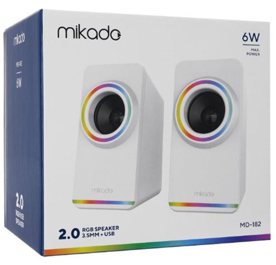 Mikado MD-182 2.0 3W-2 Beyaz RGB Aydınlatmalı USB + 3.5mm USB 5V Speaker Hoparlör