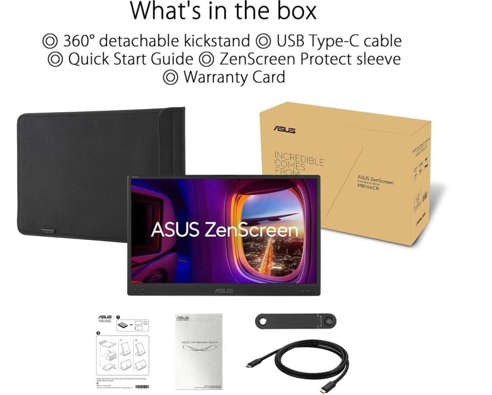 Asus 15.6'' ZenScreen MB166CR 15.6 IPS 1920x1080 5ms USB-C Mat Ekran Taşınabilir USB Monitör