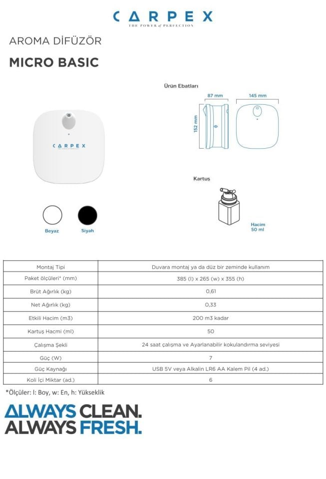 Carpex Micro Koku Makinesi Beyaz + Koku Yedek