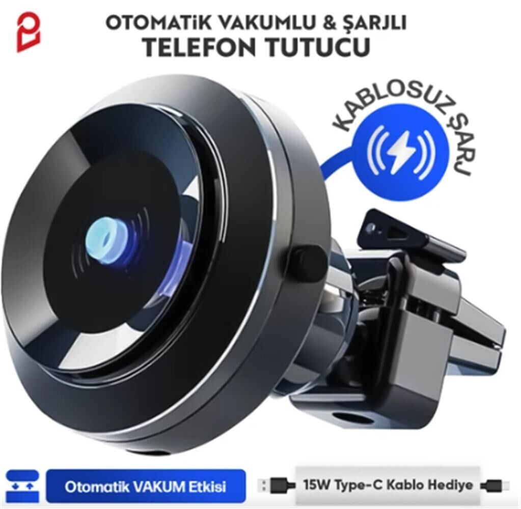 Enkado Otomatik Vakumlu Kablosuz Şarjlı Araç İçi Telefon Tutucu