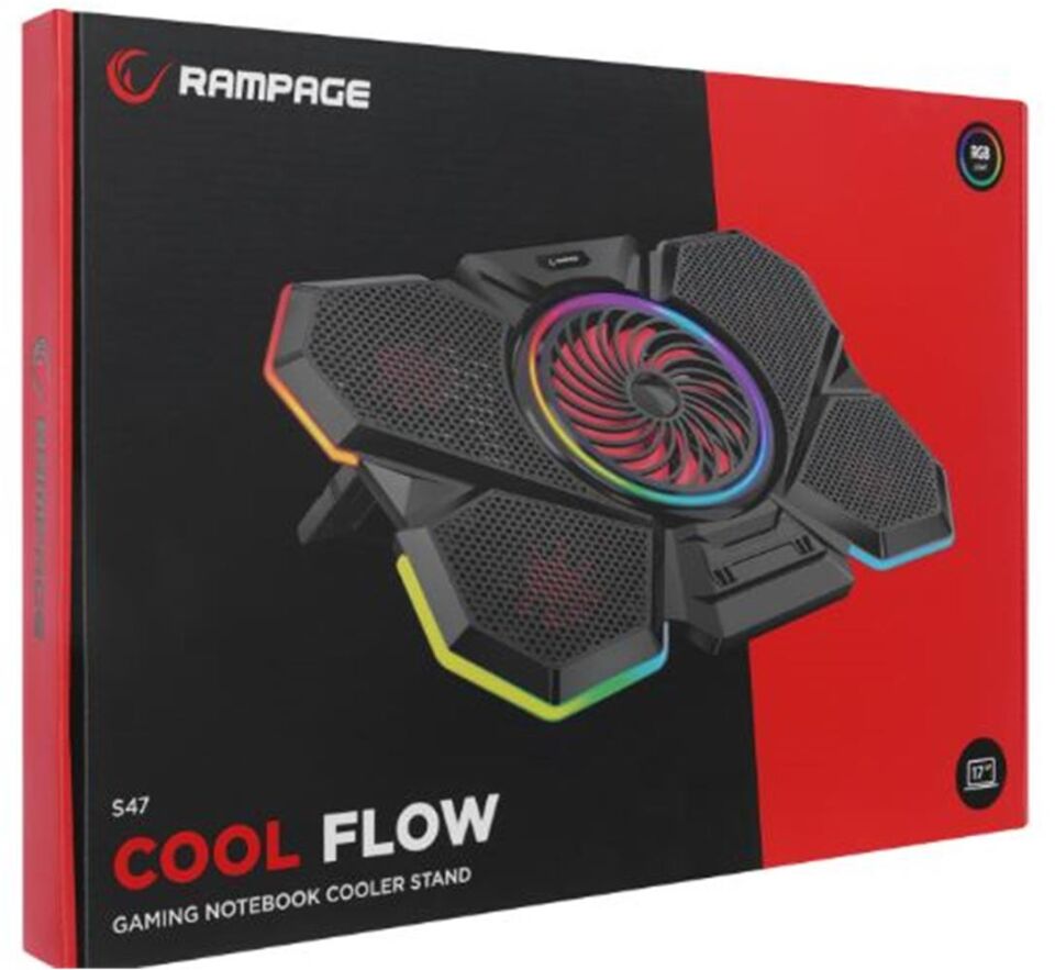 Rampage S47 COOLFLOW 5 Adet Kırmızı Led Fan 1 Usb 7 Kademe 17.3 Notebook Soğutucu Stand
