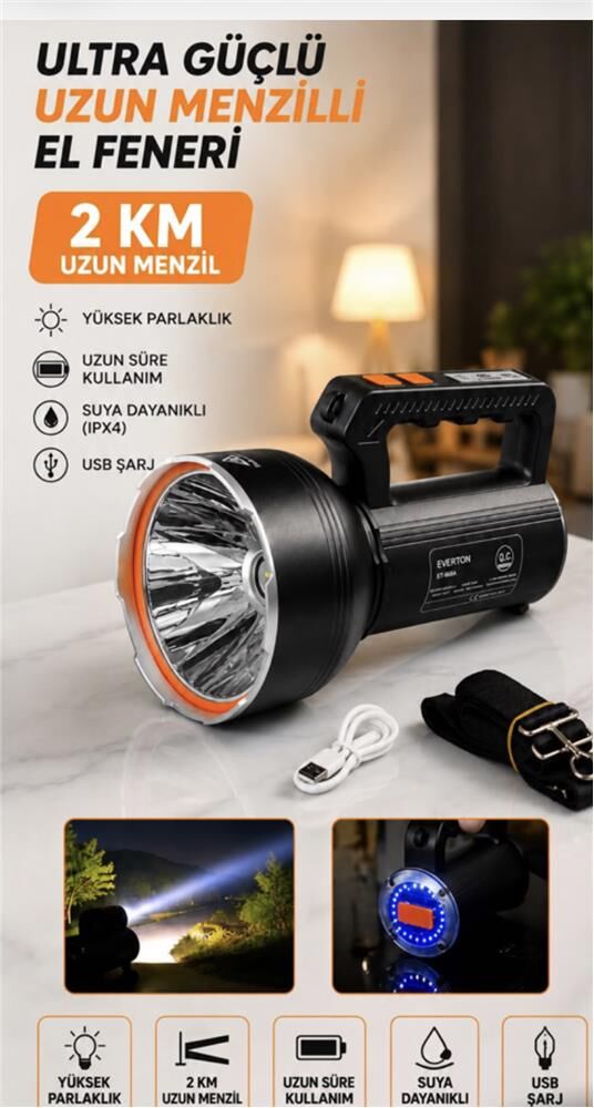 Everton Rt-698A Şarjlı Projektör 50w 5000lumen Şarjlı (15 Saat) Powerbank Özellik 2km Menzil