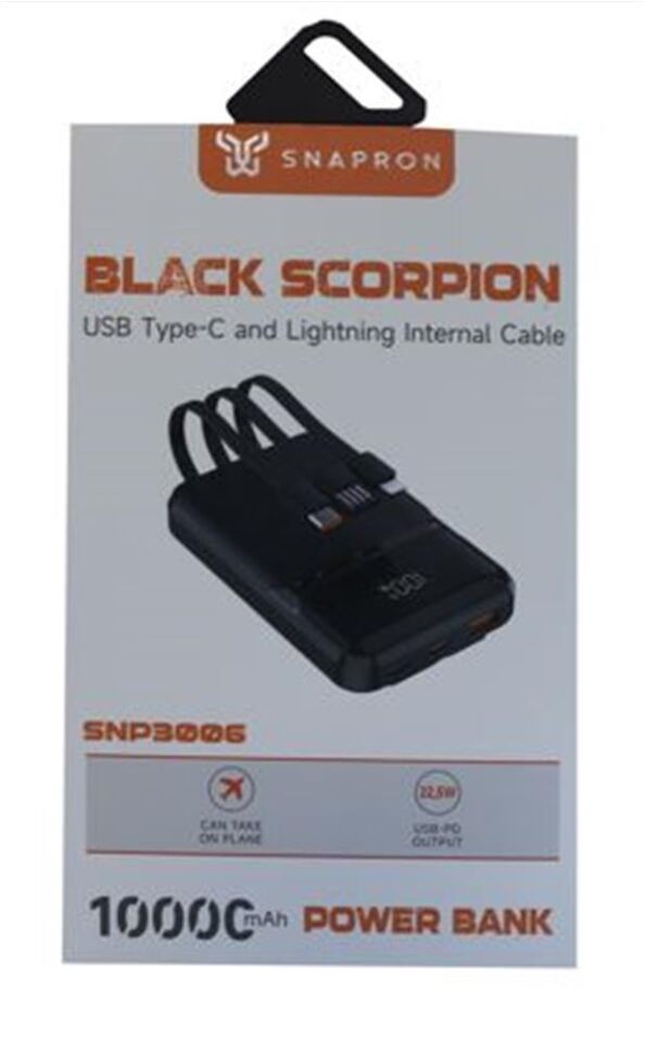 SnapMax SNP-3006 10.000 mah Hızlı Şarj LED Göstergeli 3in1 Dahili Kablolu Powerbank