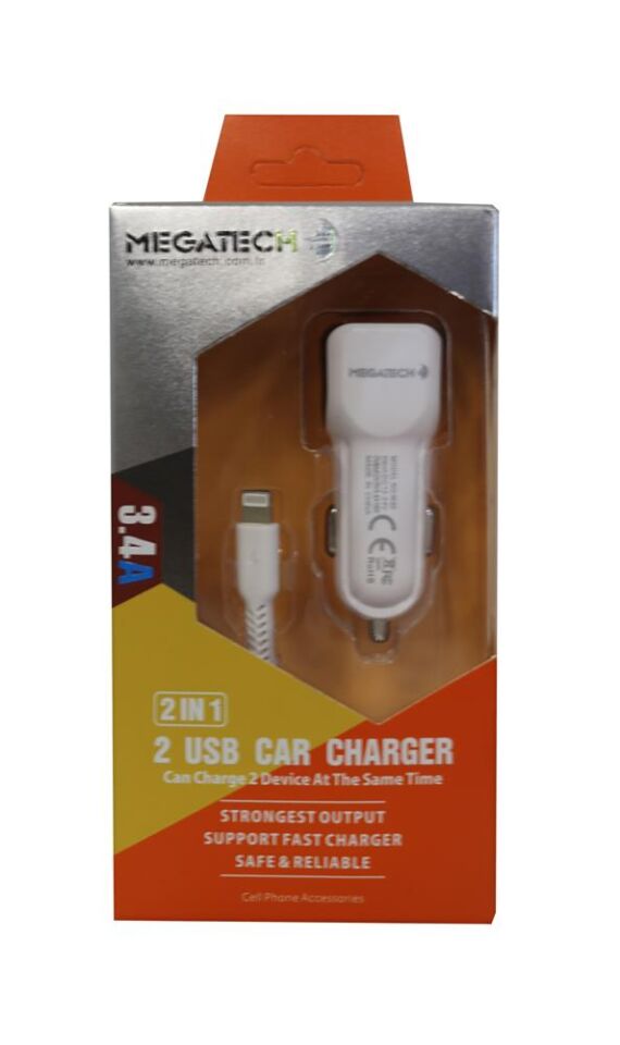Megatech T05-M40 Beyaz 3.4A PD-USB Araç Çakmaklık Iphone Şarj Aleti Hızlı Şarj