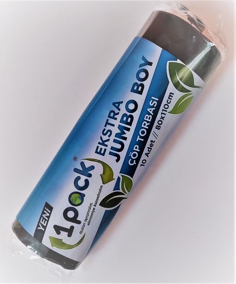 1Pack Ekstra Jumbo Boy 80*110 Çöp Torbası Mavi-Siyah