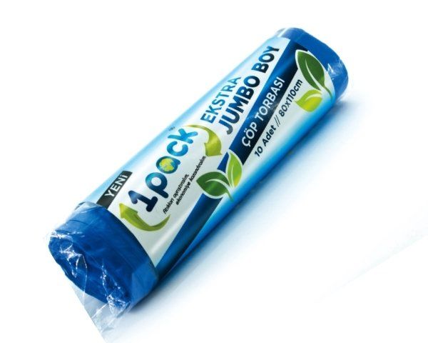 1Pack Ekstra Jumbo Boy 80*110 Çöp Torbası Mavi-Siyah