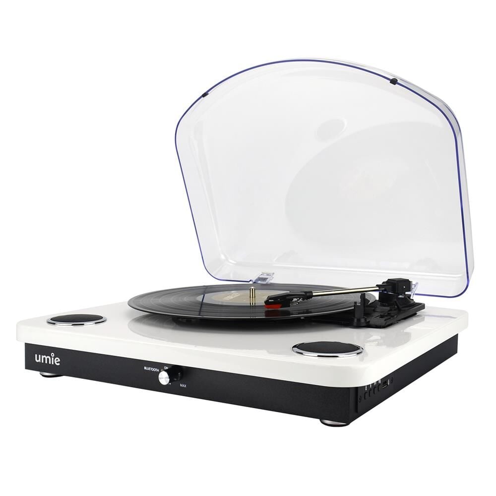 UMİE Bemol Beyaz Piano Kaplama 10W BT İN, BT OUT, RCA, USB Özellikli Nostaljik Pikap