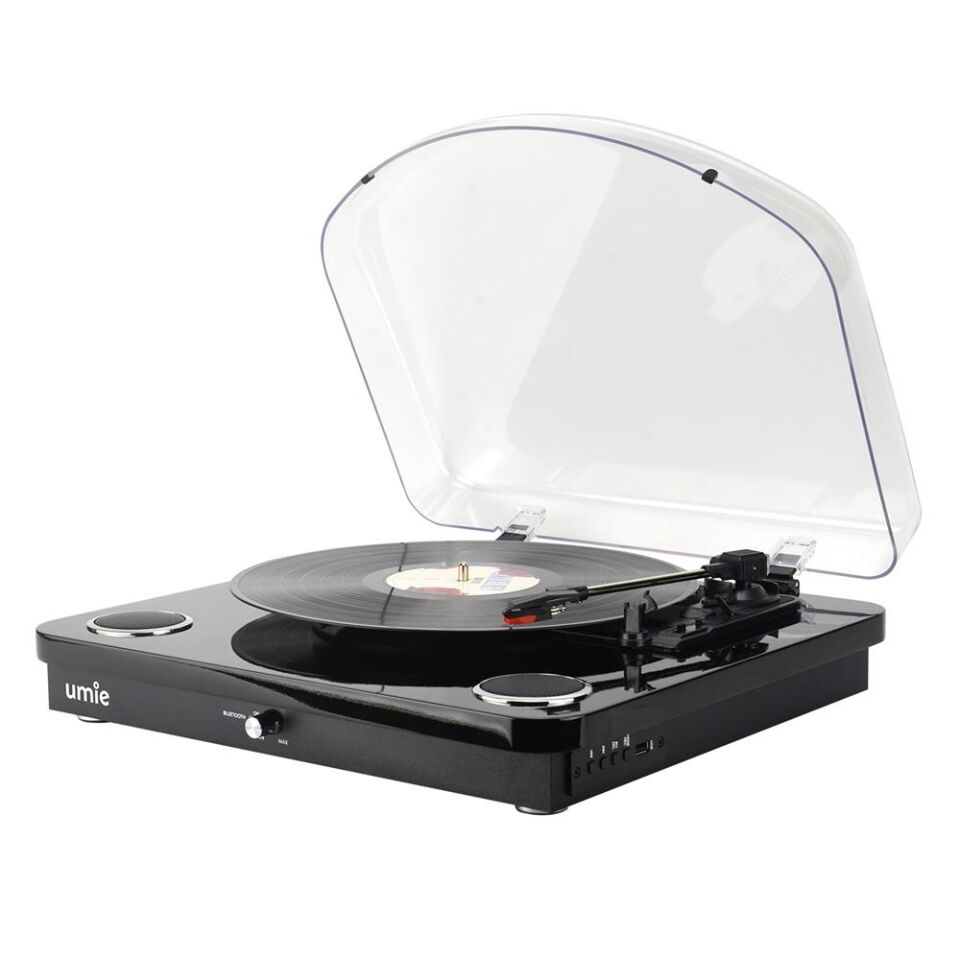 UMİE Bemol Siyah Piano Kaplama 10W BT İN, BT OUT, RCA, USB Özellikli Nostaljik Pikap