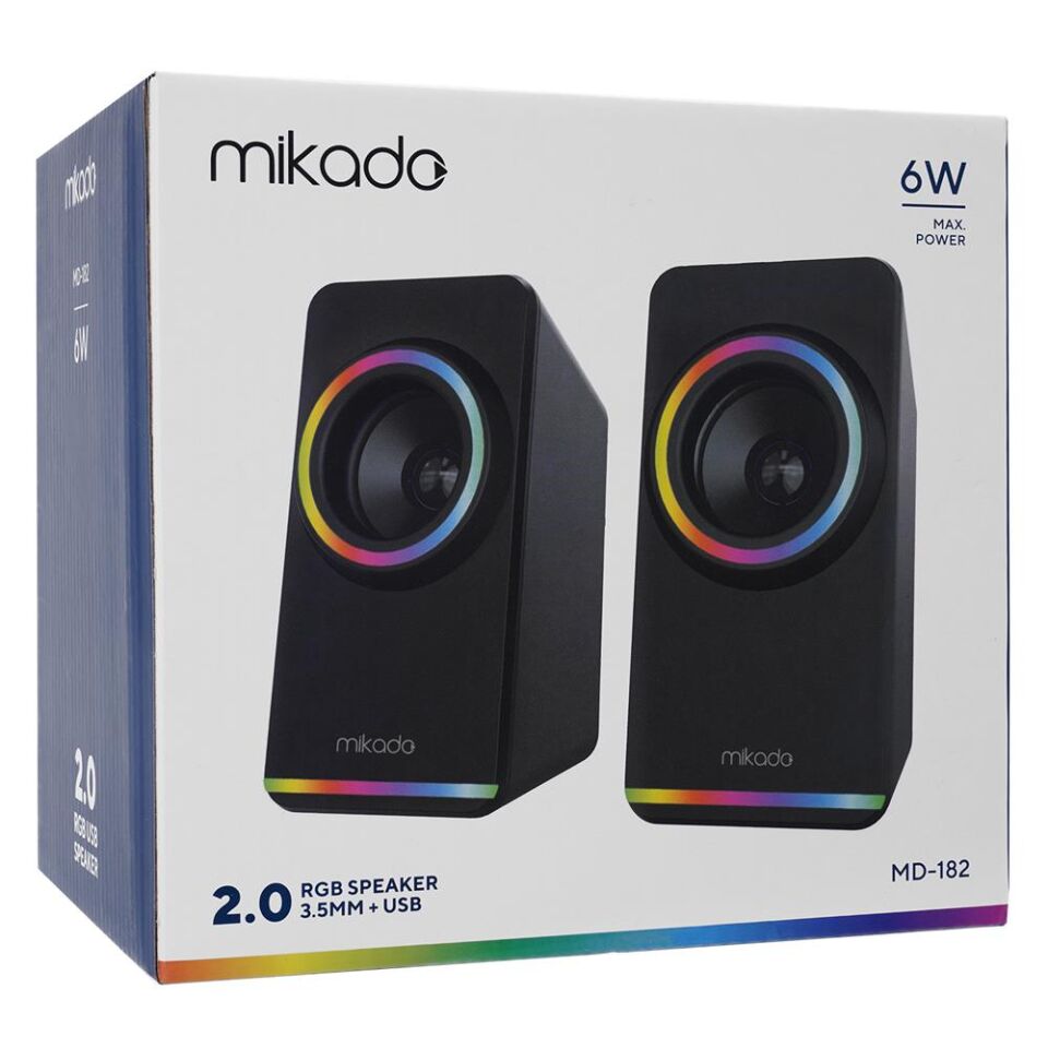 Mikado MD-182 2.0 3W-2 Siyah RGB Aydınlatmalı USB + 3.5mm USB 5V Speaker Hoparlör
