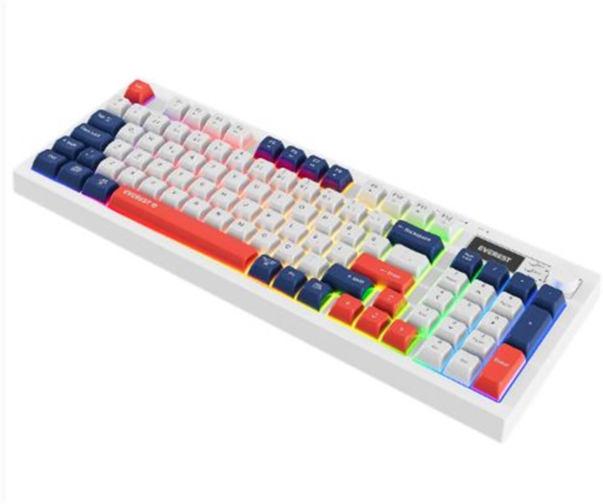 Everest KB-85 SILENT PRO Kablosuz Beyaz-Mavi-Kırmızı SESSİZ RGB Wireless 2.4Ghz Q  Oyuncu Klavyesi
