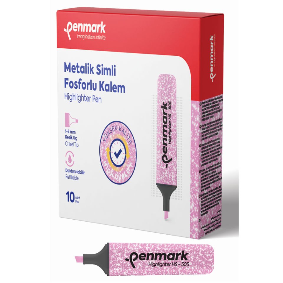 Penmark Fosforlu Kalem Metalik Simli Gül Pembe