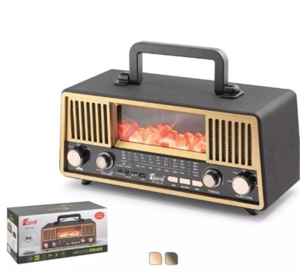 HADRON FP331S Bluetooth Nostaljik Hoparlör FM RGB Alev Efektli Solar Panelli - Siyah