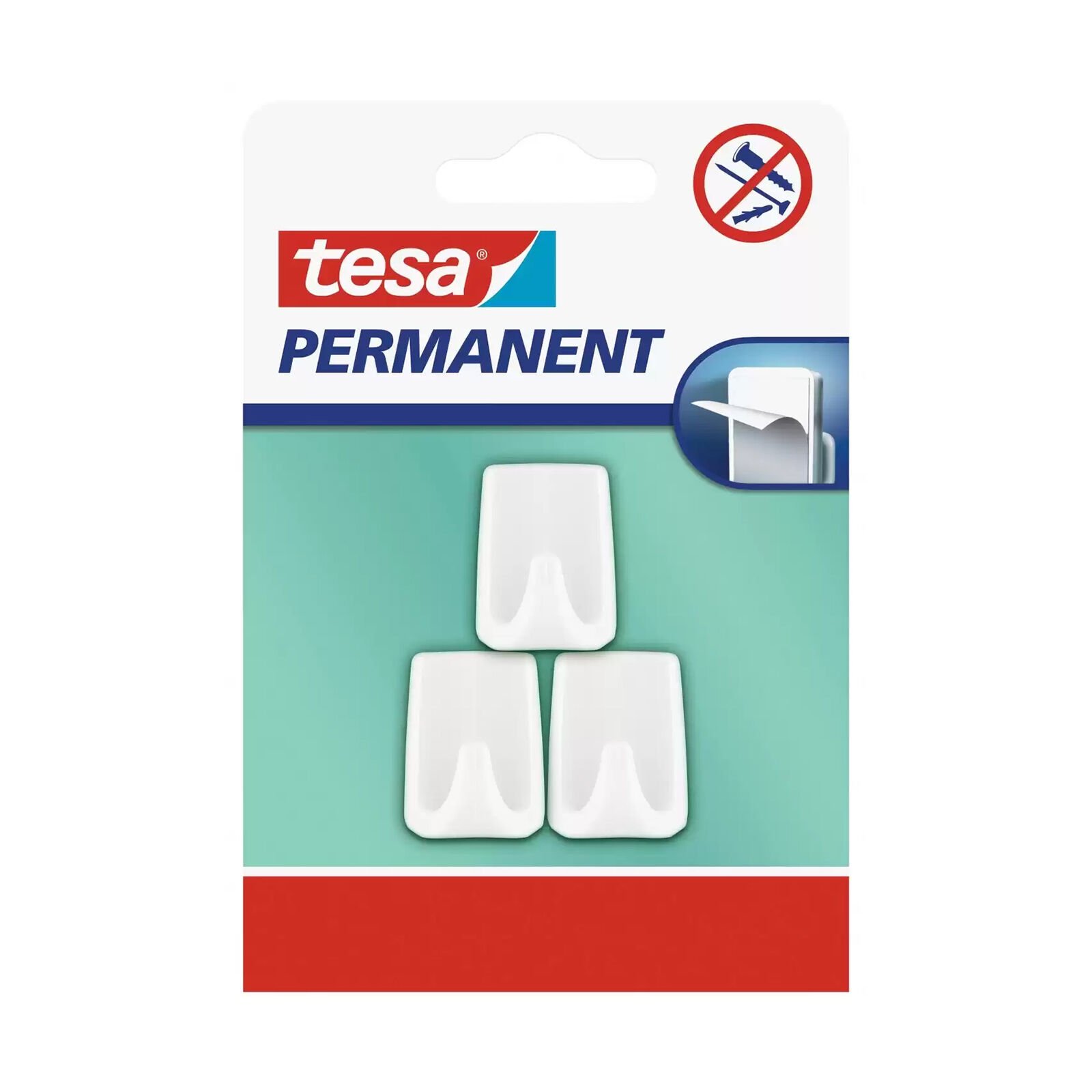 Tesa Permanent Askı Plastik Küçük Dikdörtgen Beyaz 3 Adet 66606