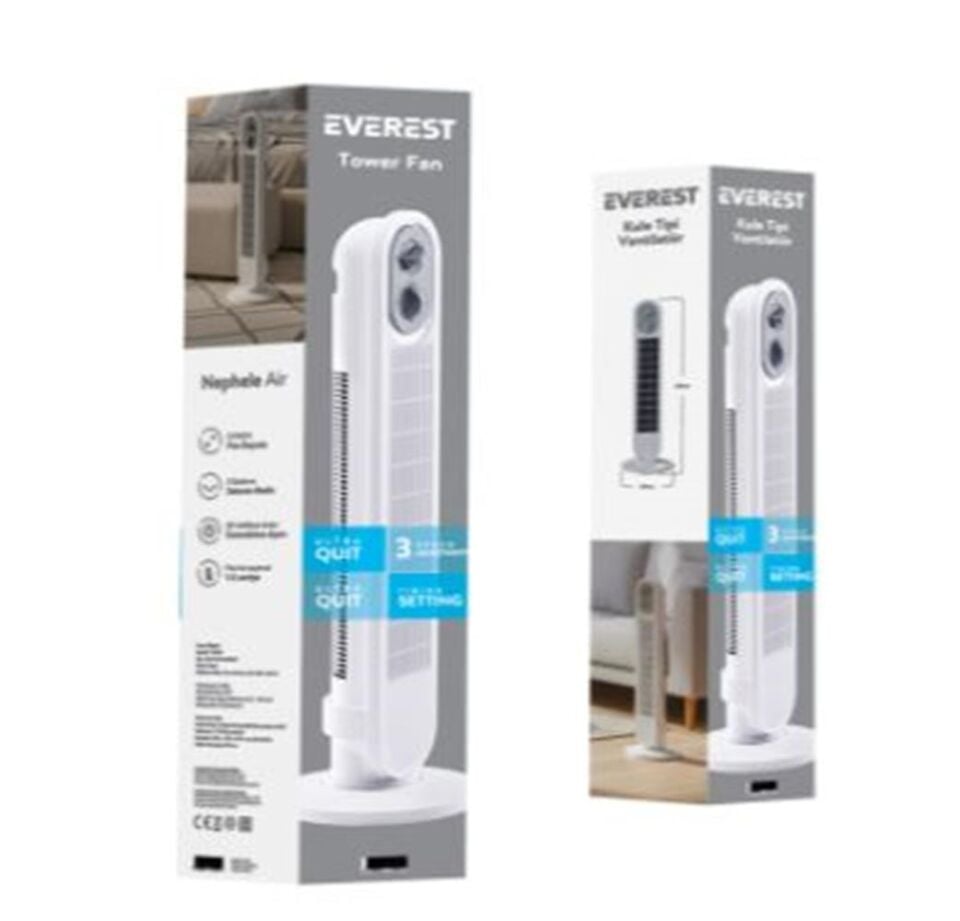 Everest FAN14 Beyaz 31'' 50W 3 Hız Kademeli Zamanlayıcı Kule Tipi Vantilatör- Pervanesi