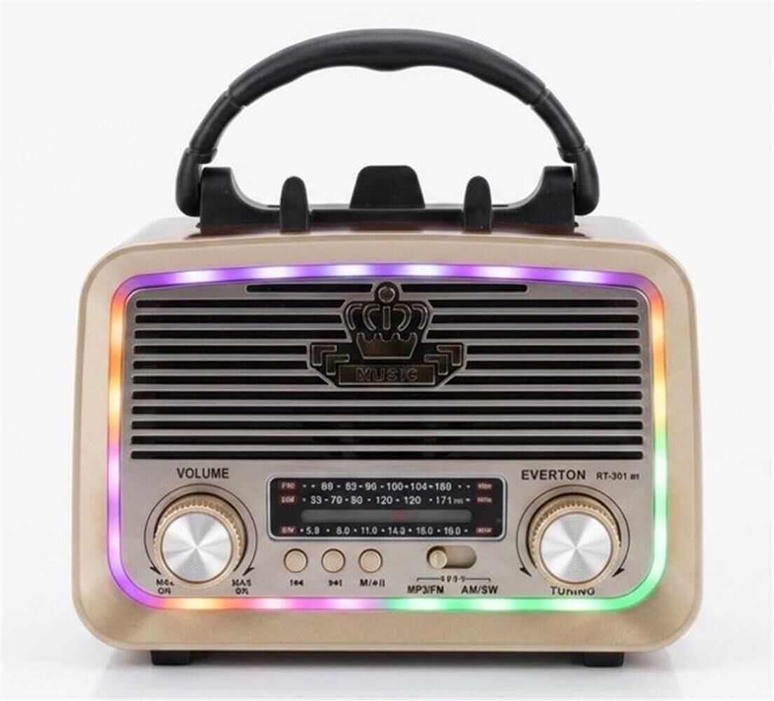 Everton RT-301.m  Bluetooth-USB-SD-FM Şarjlı,Solarlı,Ledli, Nostaljik Radyo El Fenerl Radyo