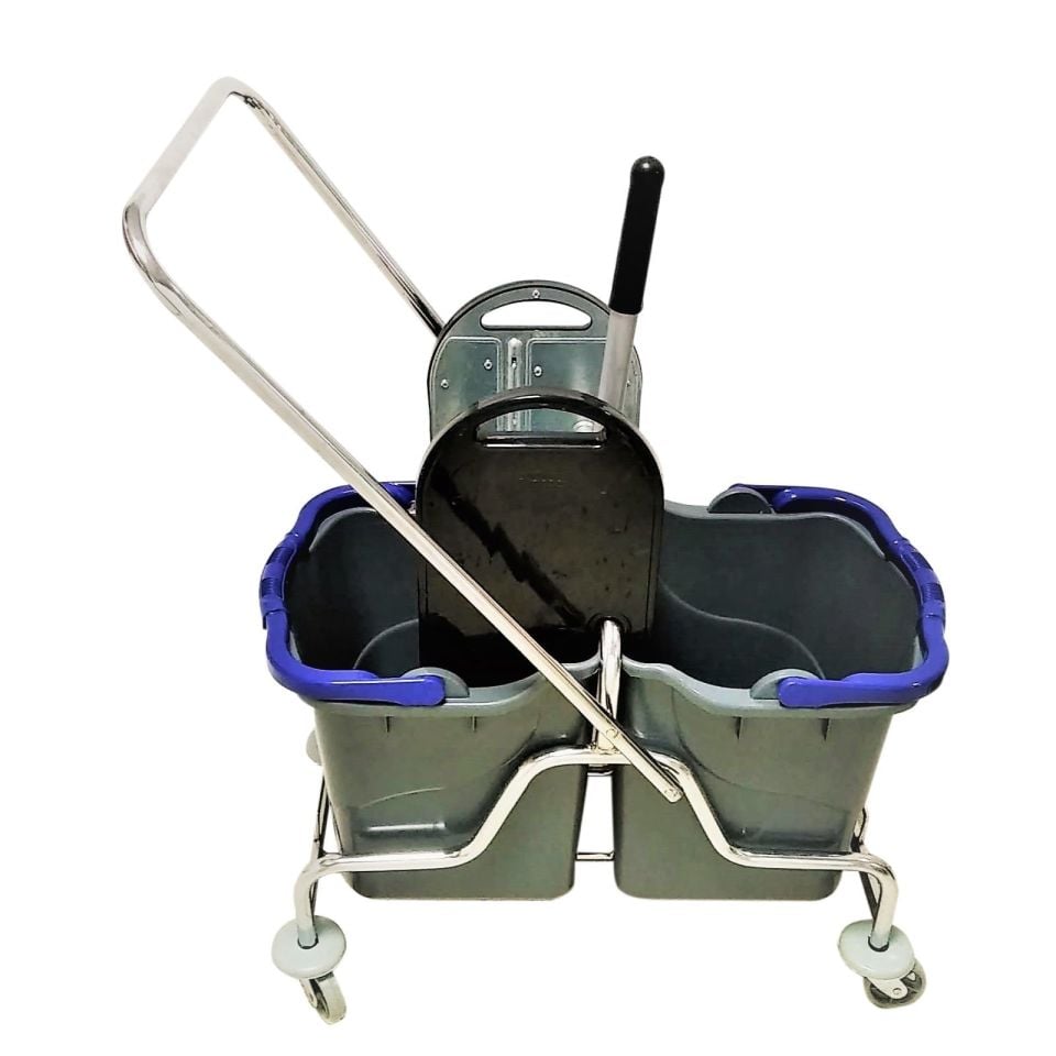 Nossa Temizlik Seti Çift Kovalı Metal Krom Pressli Kat Arabası