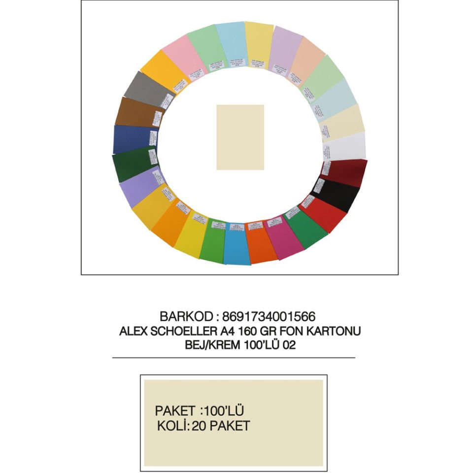Alex Schoeller Fon Kartonu 160 GR A4 02 Bej Krem