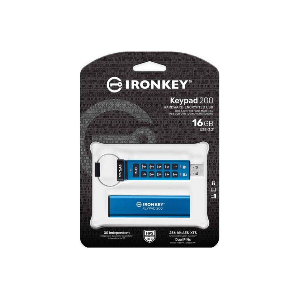 Kingston IKKP200-16GB 16GB IronKey Keypad 200, FIPS 140-3 Lvl 3 (Pending) Flash Bellek