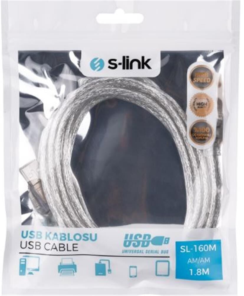 S-link SL-165M Usb AM TO AM 3m Şeffaf Kablo
