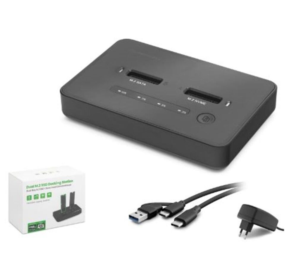 HADRON HDX1796 Dual M.2 SSD Disk Docking Station NVMe-SATA Çapraz Klonlama Destekli - Siyah