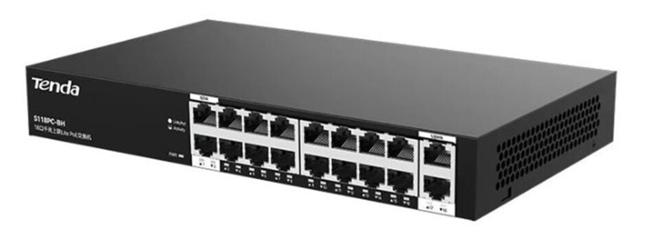 Tenda S218GPC-BH16FE 16 Port PoE+ Port 167W 2x GE Uplink Switch