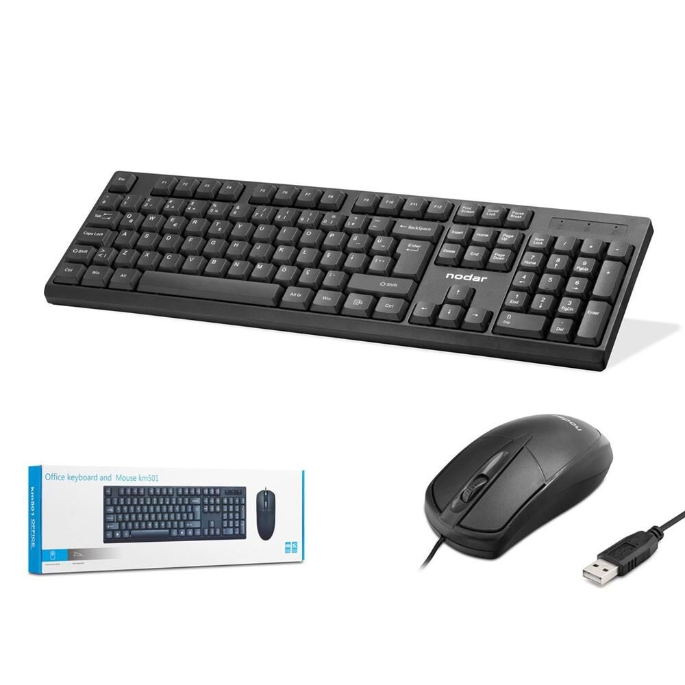 Nodar Km501 Kablolu Klavye ve Mouse Set Q Siyah