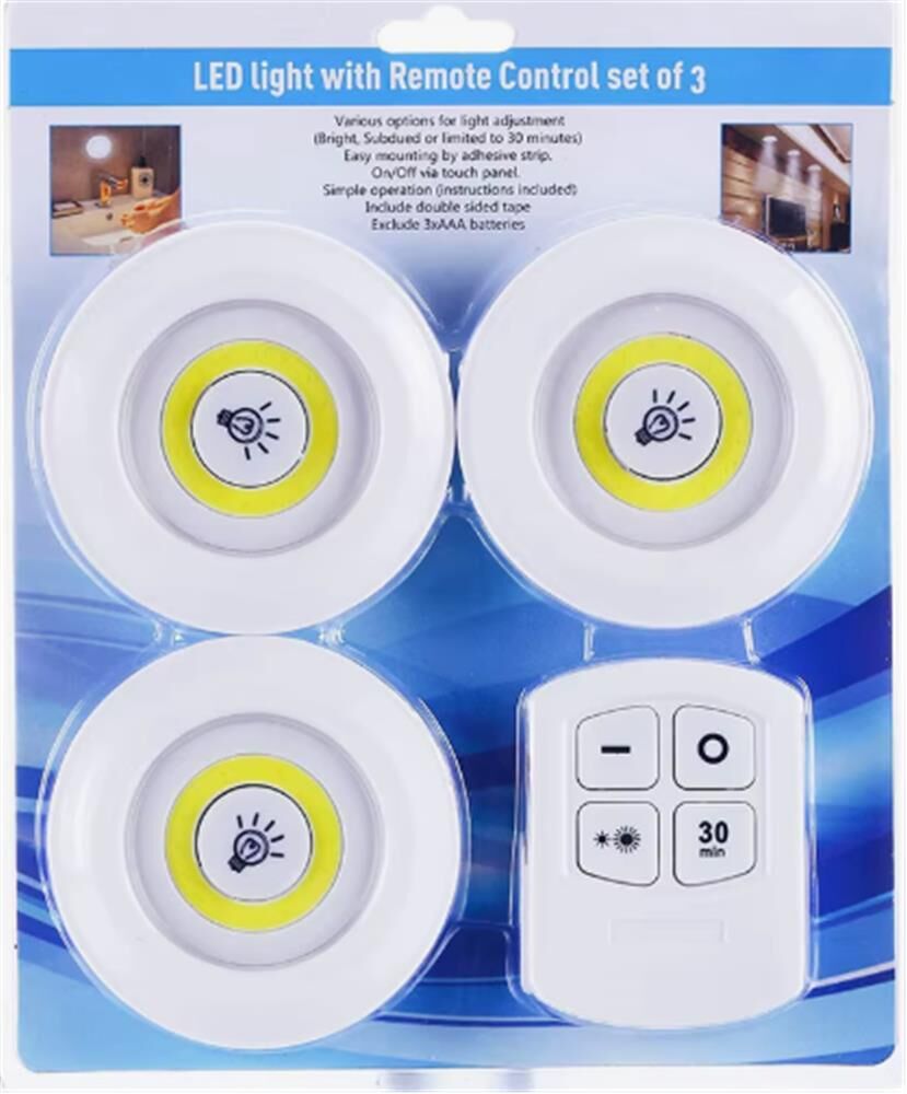 Yakut 3 Adet Kumandalı Yapıştırmalı Led Aydınlatma 3AAA Pilli
