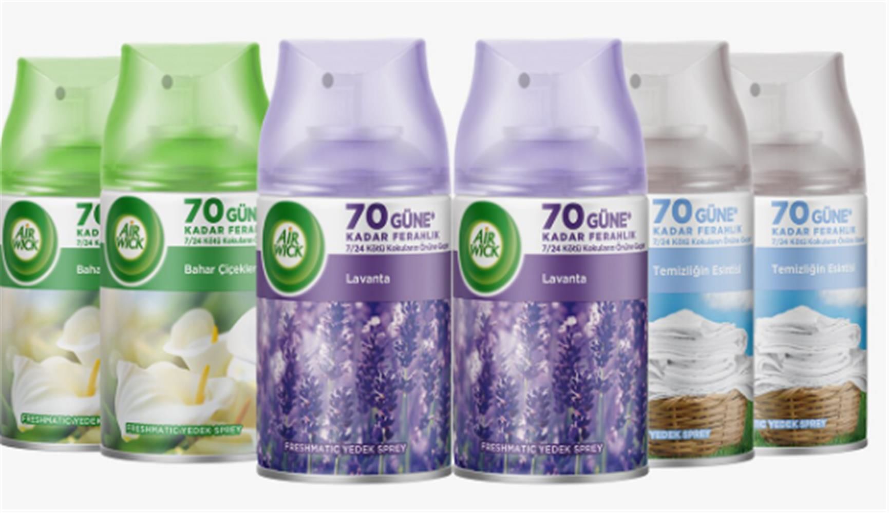 Airwick 250ml 6lı (Lavanta-Bahar Çiçekleri-Temizliğin Esintisi) Oda Kokusu Sprey(Makina Yedek Sprey)