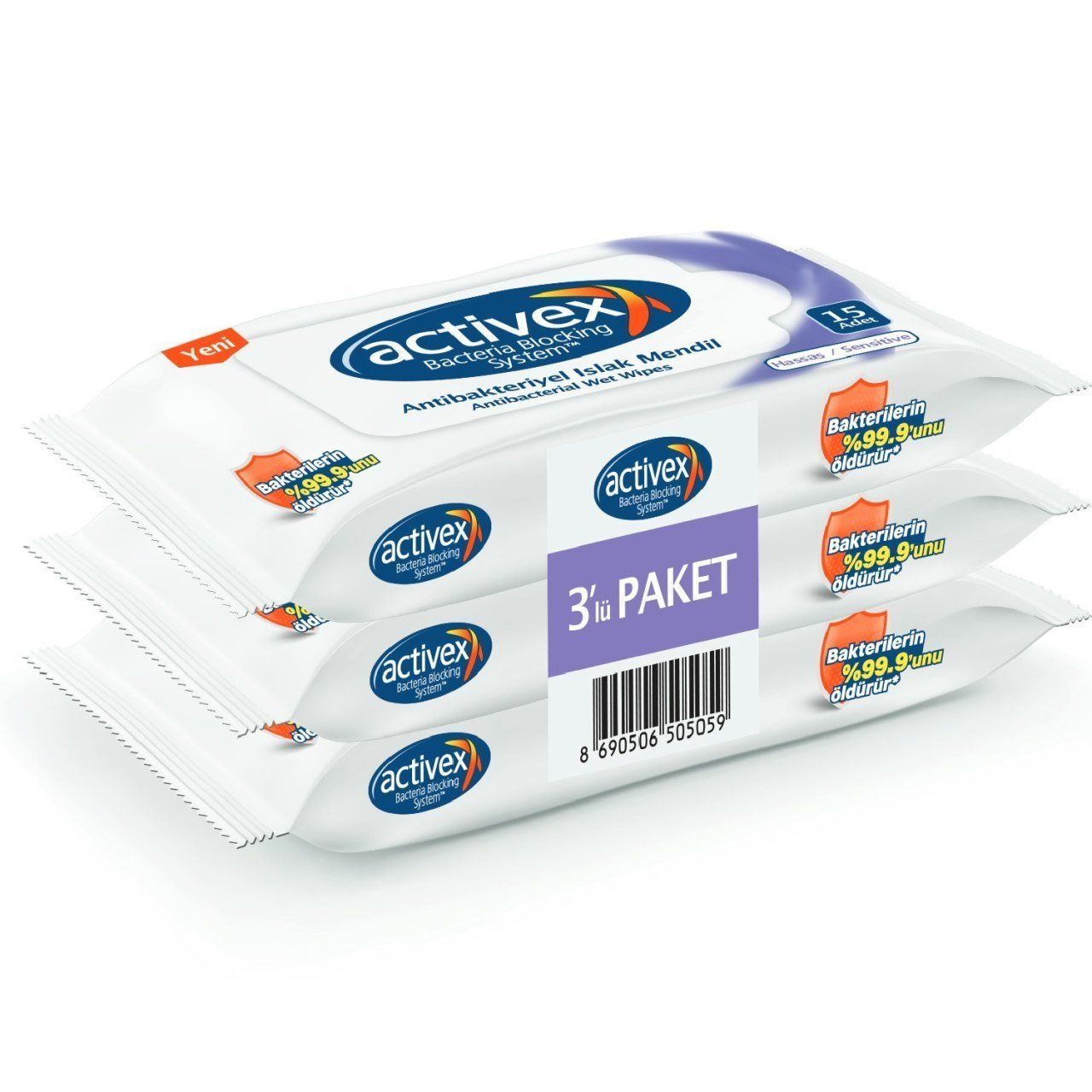 Activex Antibakteriyel Islak Mendil Hassas 3 Adet Cep Boy 45 Yaprak
