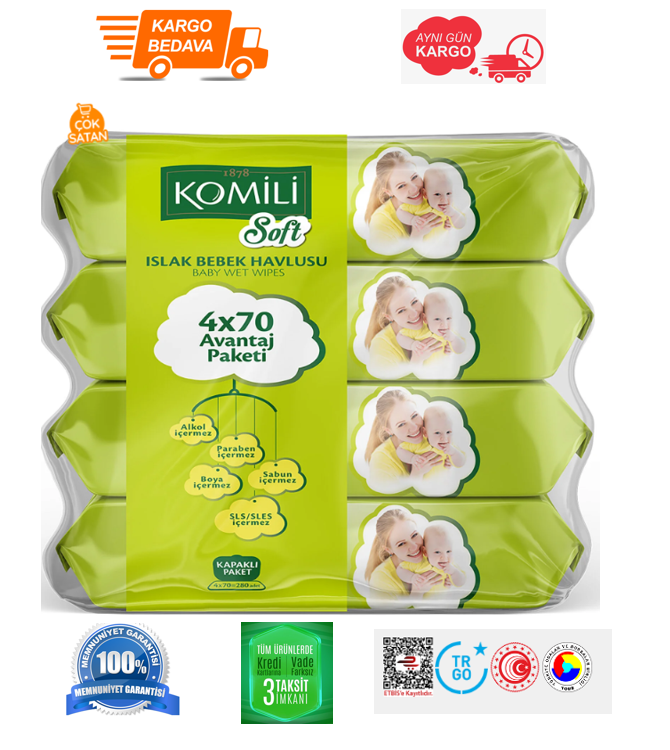 Komili Soft Plastik Kapaklı 4x70 Adet Bebek Islak Mendil