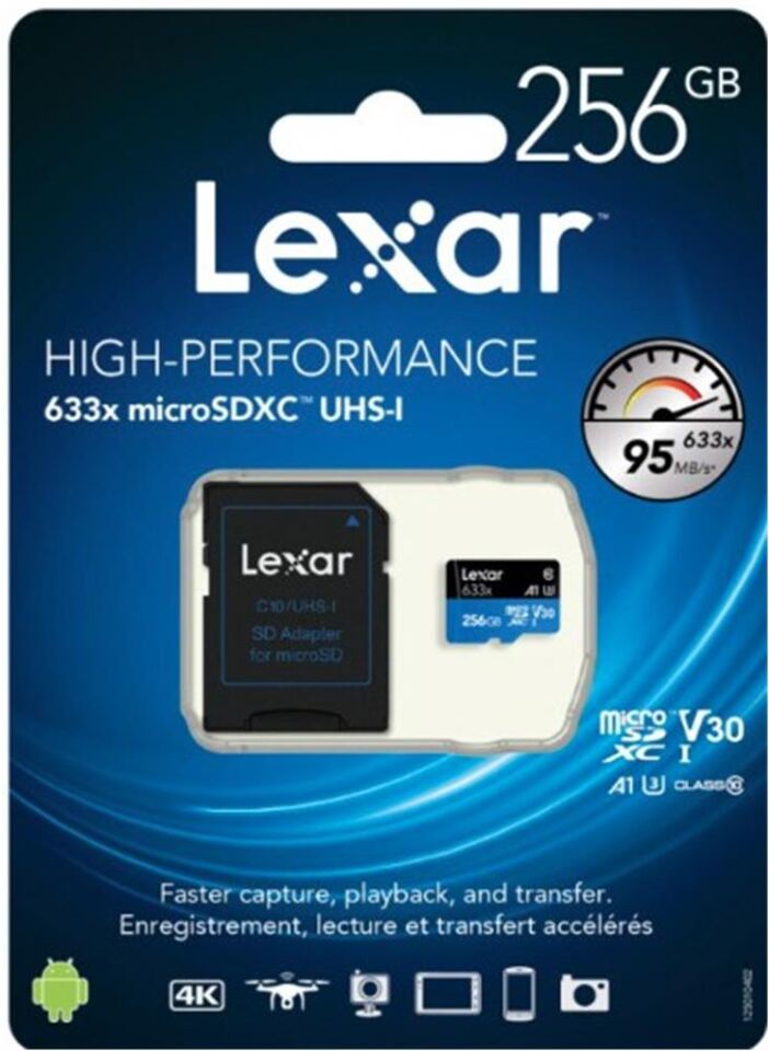 Lexar 512gb microSDXC™ UHS-I, SD adaptörlü, 100 MB-snye kadar okuma, 70 MB-snye kadar yazma