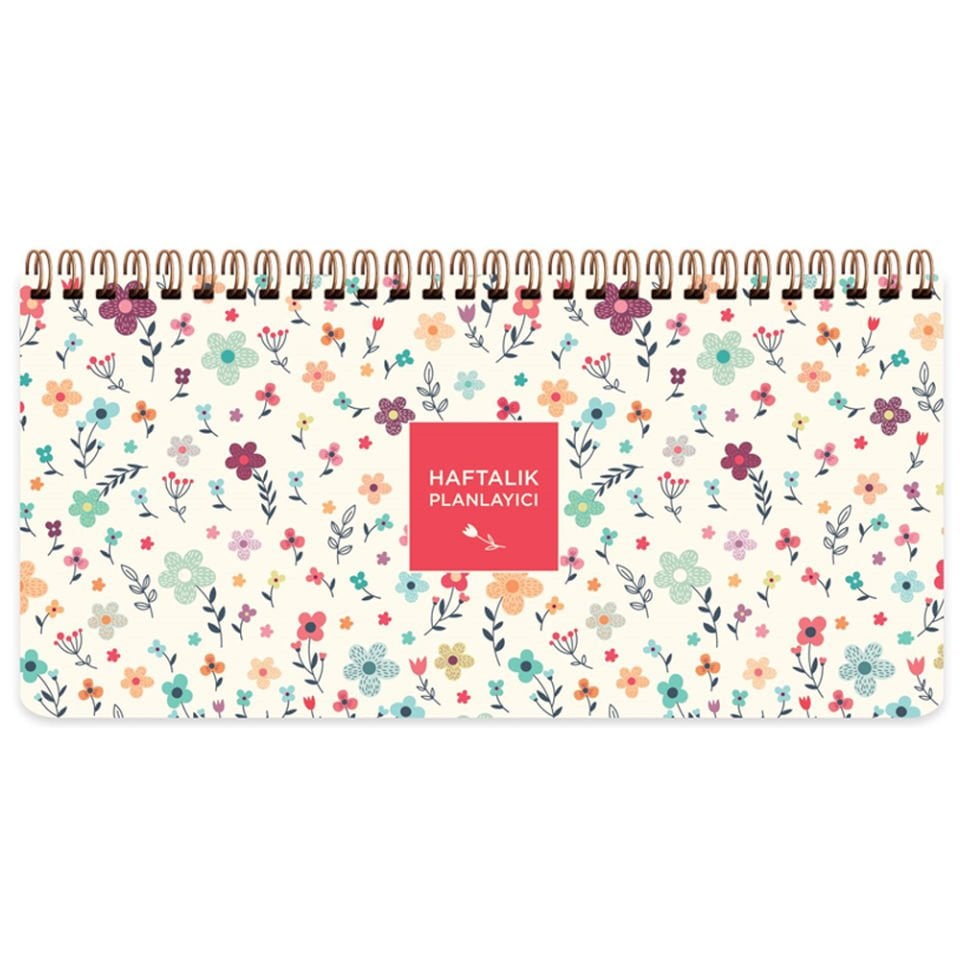 Keskin Color Spiralli Planner Krem Çiçek 13x27