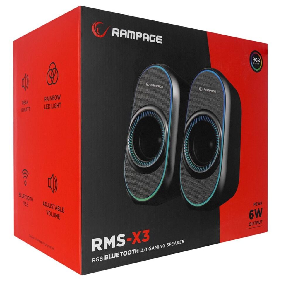 Rampage RMS-X3 2.0 6W Bluetooth Özellikli Siyah Multimedia RGB Işıklı Gaming USB Speaker