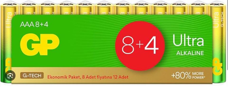 Gp R03 AAA Boy Ultra Alkalin İnce Kalem Pil 12'li Paket GP24AU-VS12
